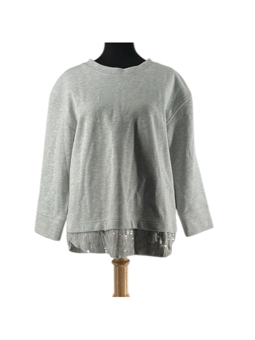 J.Crew Light Gray Knit Crew Neck Sequin Hemline Pullover Sweatshirt Top Size M